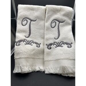 Set Of 2 Avanti Linens Scroll Mono Fingertip Towel T‎ - Fingertip